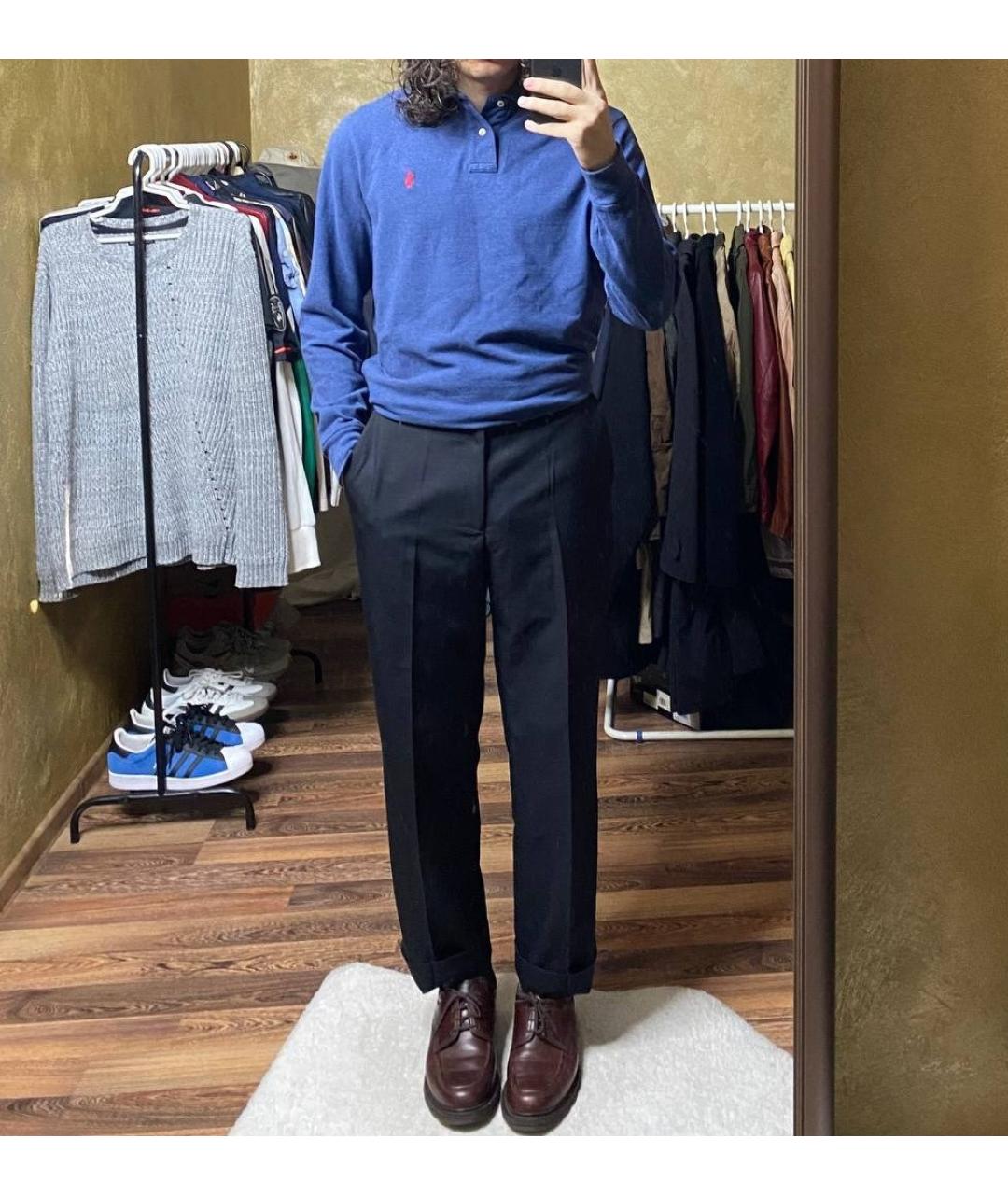 POLO RALPH LAUREN Синее хлопковое поло с длинным рукавом, фото 4
