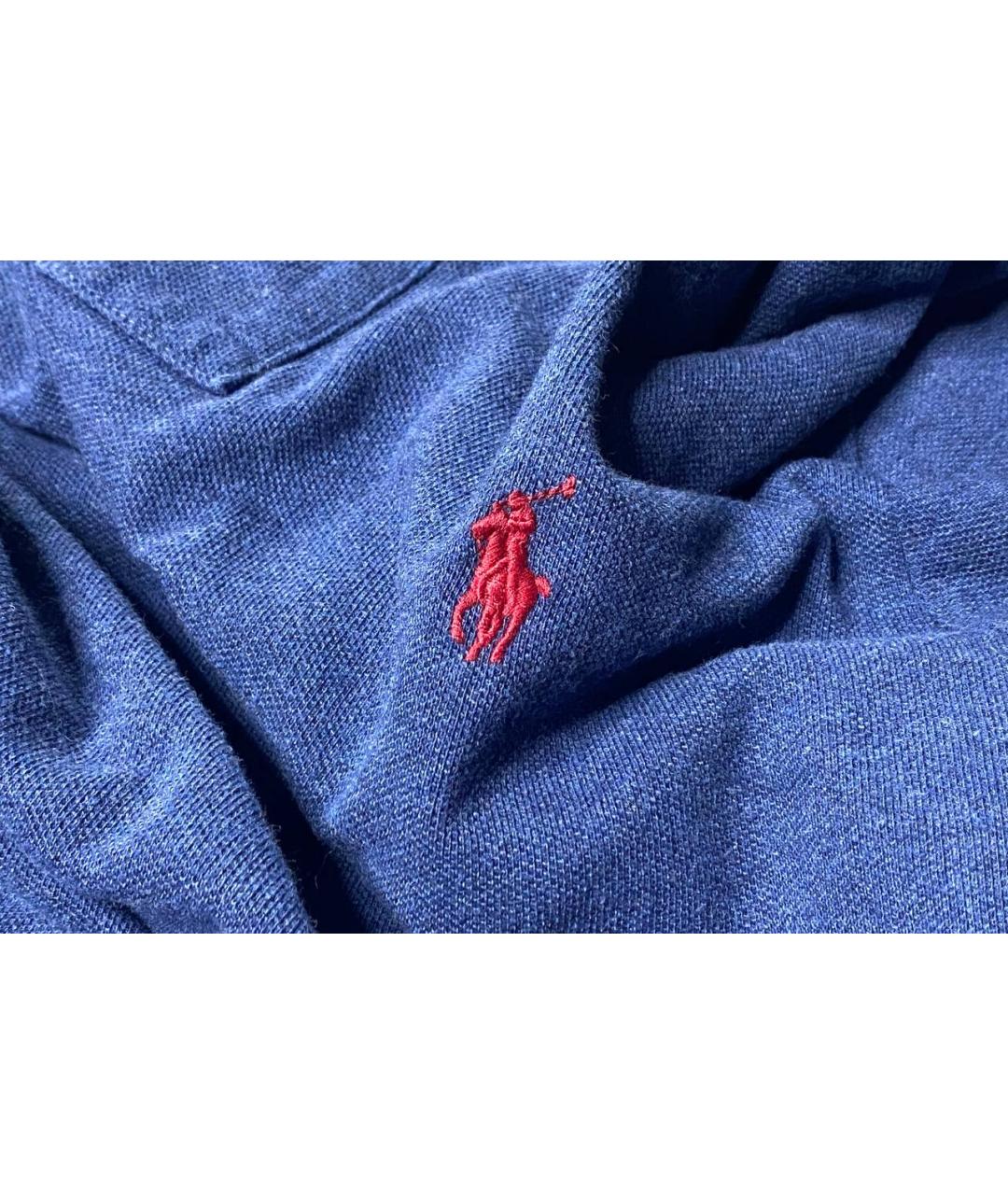 POLO RALPH LAUREN Синее хлопковое поло с длинным рукавом, фото 6