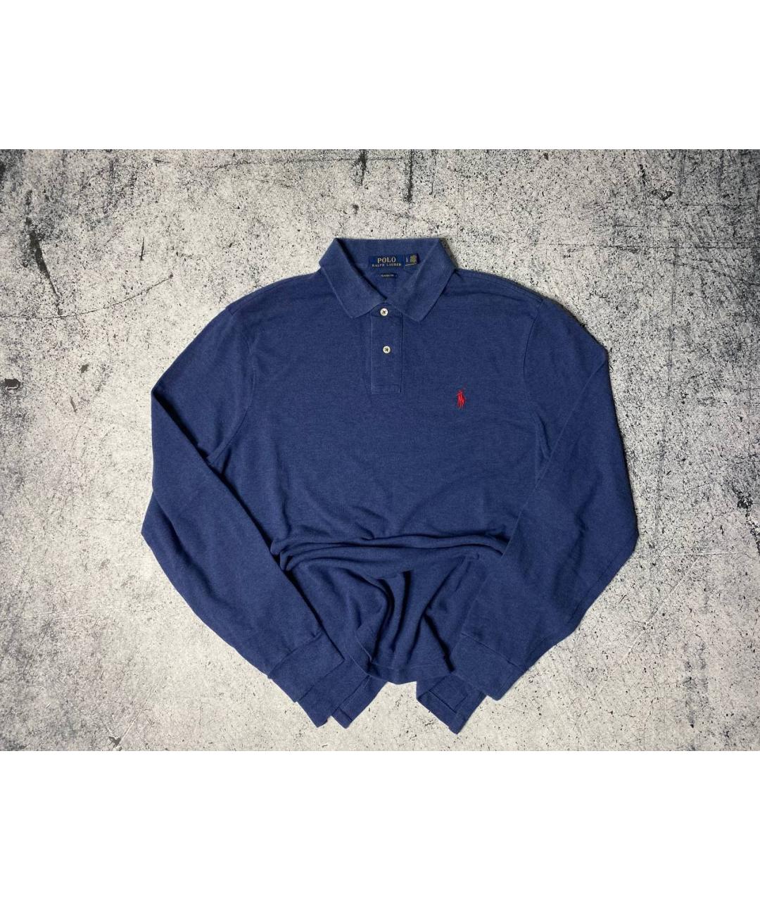 POLO RALPH LAUREN Синее хлопковое поло с длинным рукавом, фото 2