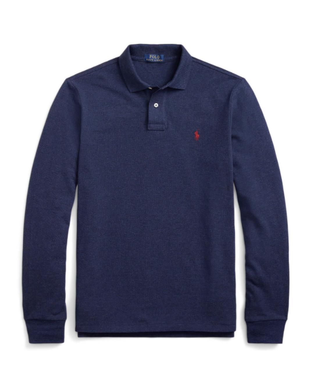 POLO RALPH LAUREN Синее хлопковое поло с длинным рукавом, фото 10