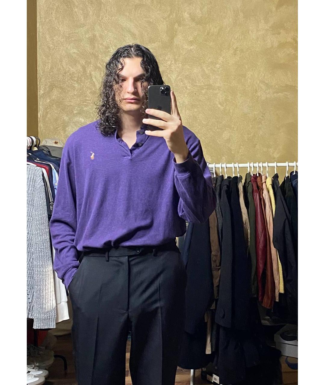 POLO RALPH LAUREN Фиолетовое хлопковое поло с длинным рукавом, фото 3