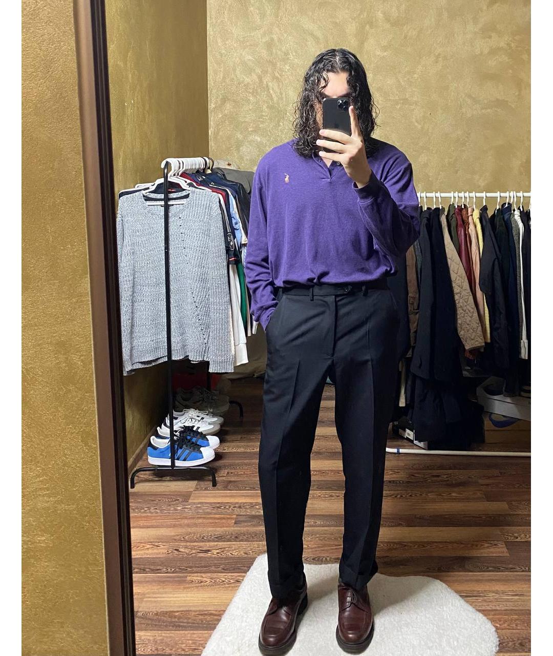 POLO RALPH LAUREN Фиолетовое хлопковое поло с длинным рукавом, фото 2