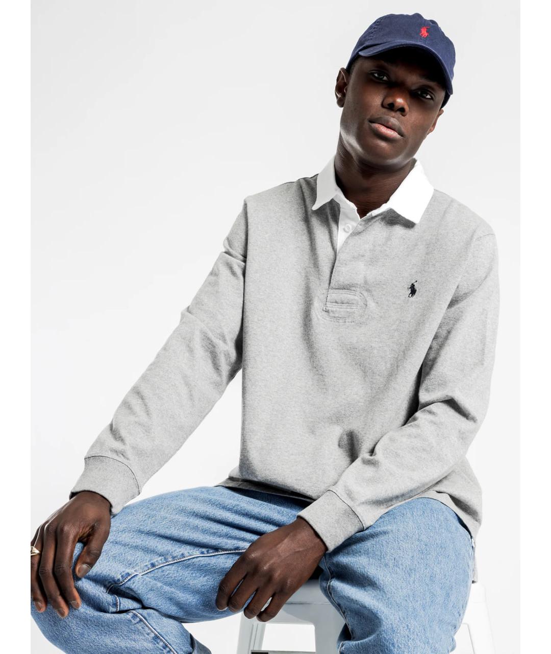 POLO RALPH LAUREN Серое хлопковое поло с длинным рукавом, фото 6