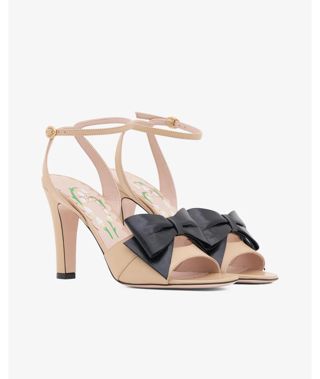 VALENTINO Бежевые кожаные босоножки, фото 3