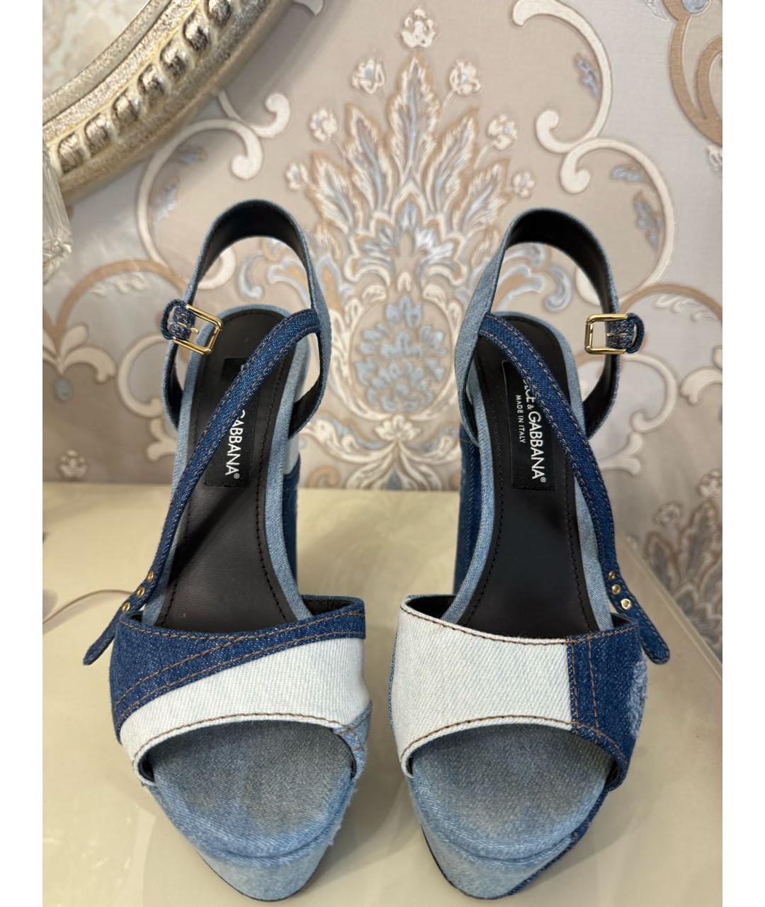 DOLCE&GABBANA Синие текстильные босоножки, фото 2