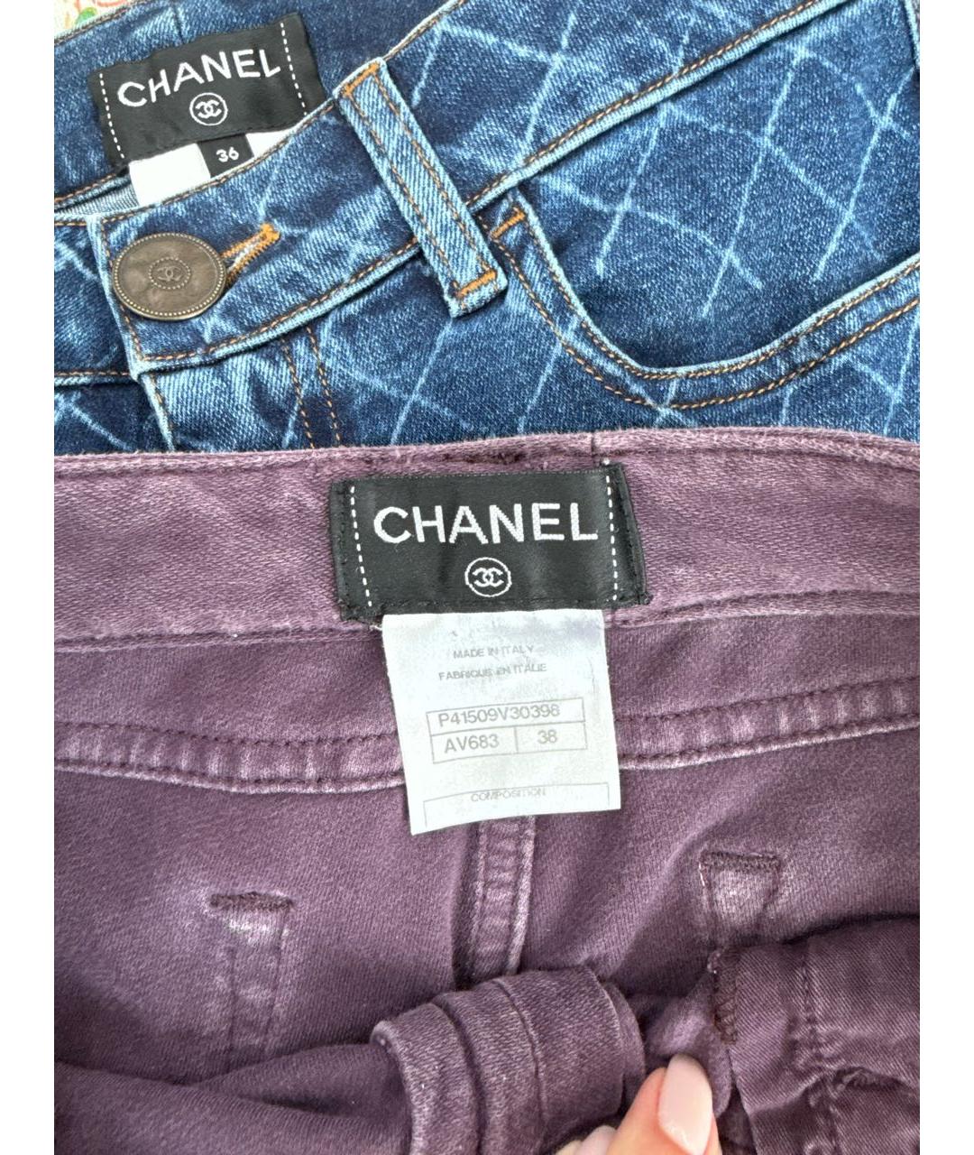 CHANEL Фиолетовые хлопко-эластановые прямые джинсы, фото 6