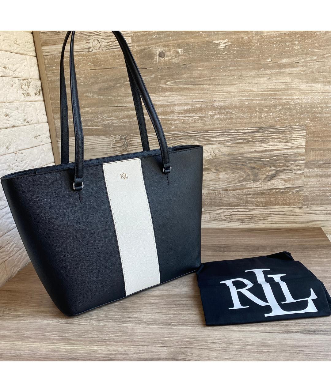 RALPH LAUREN Черная кожаная сумка с короткими ручками, фото 8
