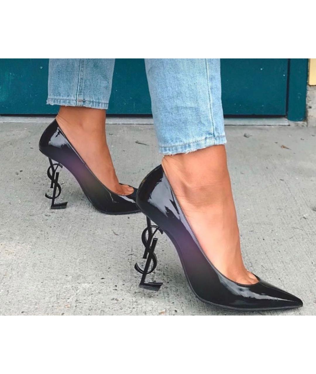 SAINT LAURENT Черные туфли из лакированной кожи, фото 5