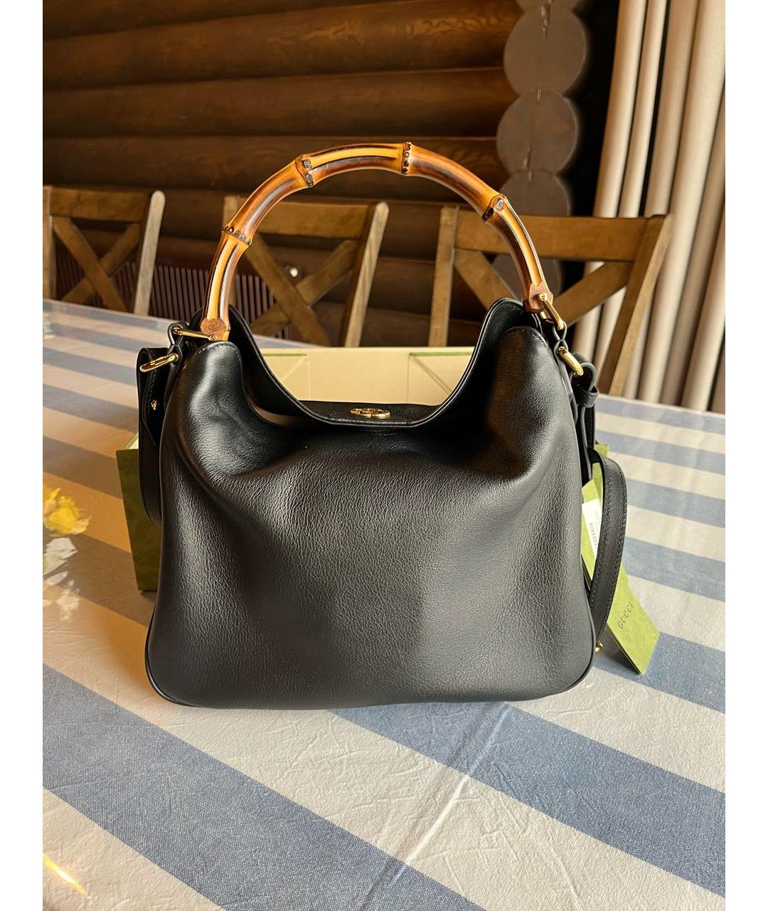 GUCCI Черная кожаная сумка тоут, фото 3