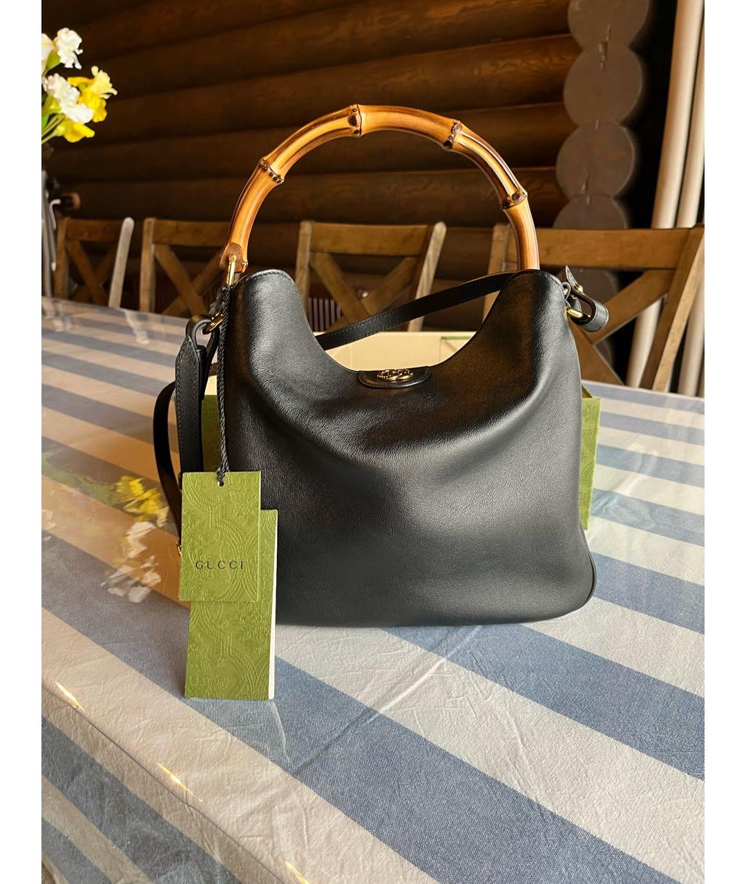 GUCCI Черная кожаная сумка тоут, фото 2