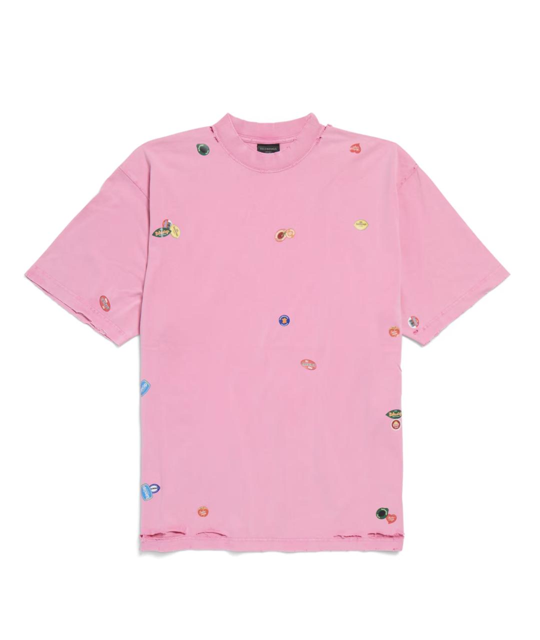 BALENCIAGA Розовая хлопковая футболка, фото 1