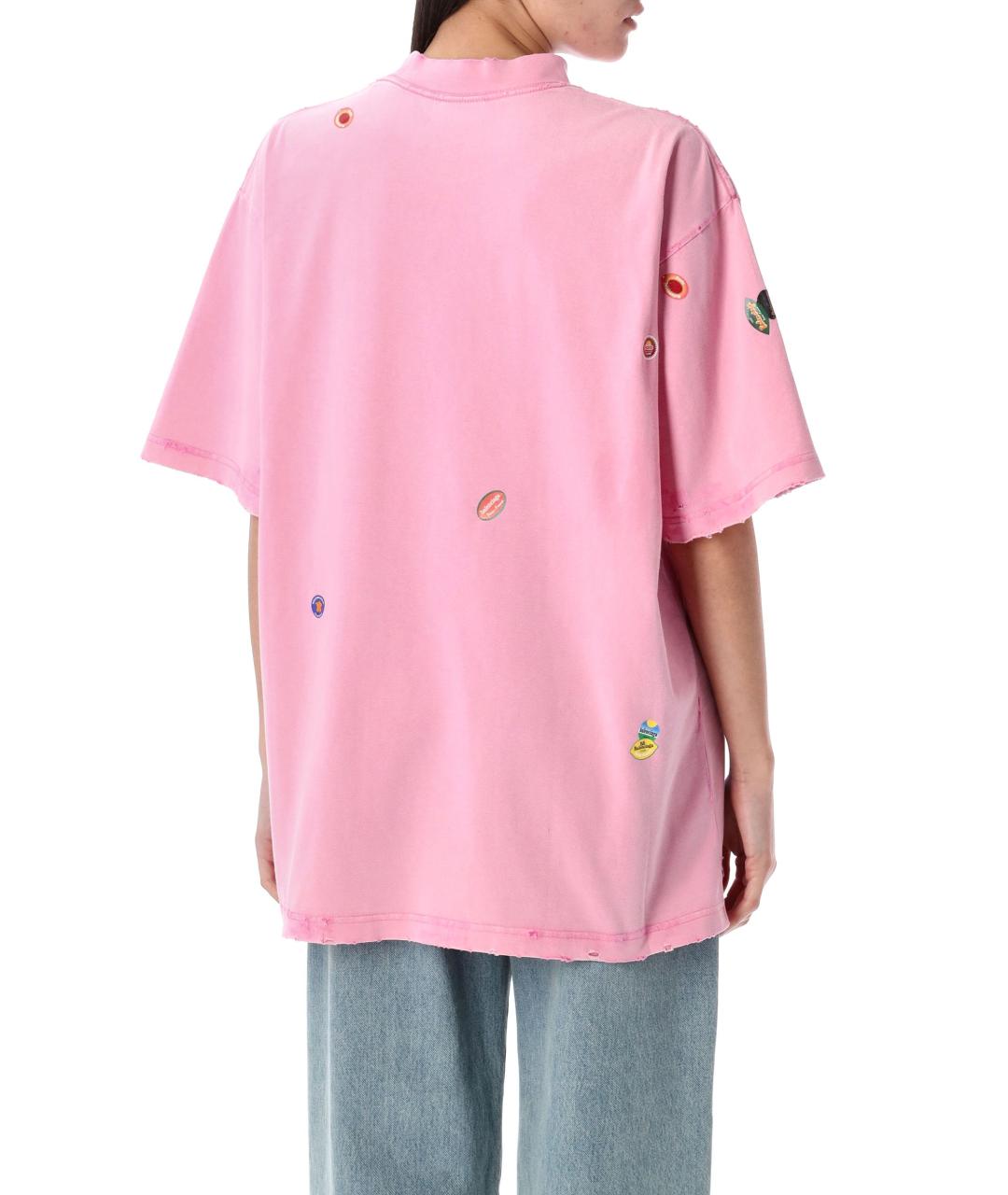 BALENCIAGA Розовая хлопковая футболка, фото 3