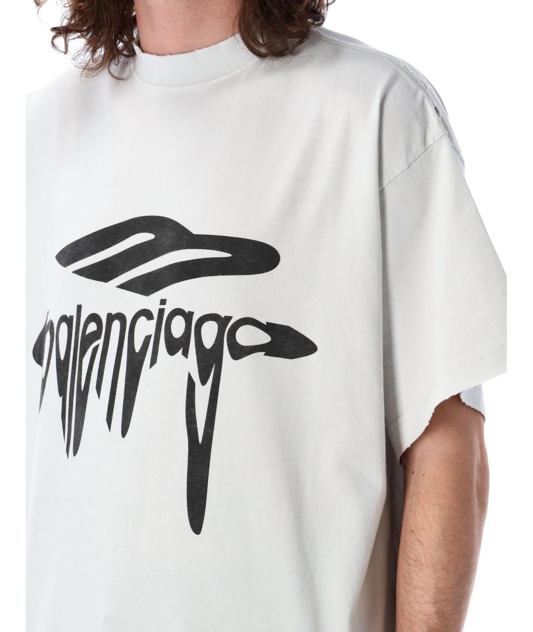 BALENCIAGA Белая хлопковая футболка, фото 4
