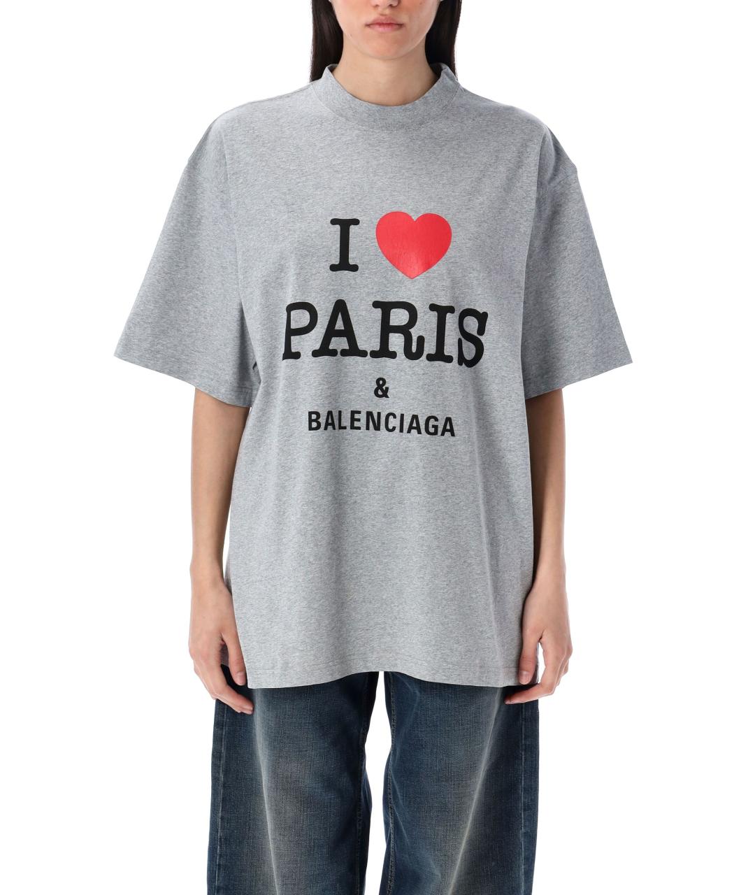 BALENCIAGA Серая хлопковая футболка, фото 2