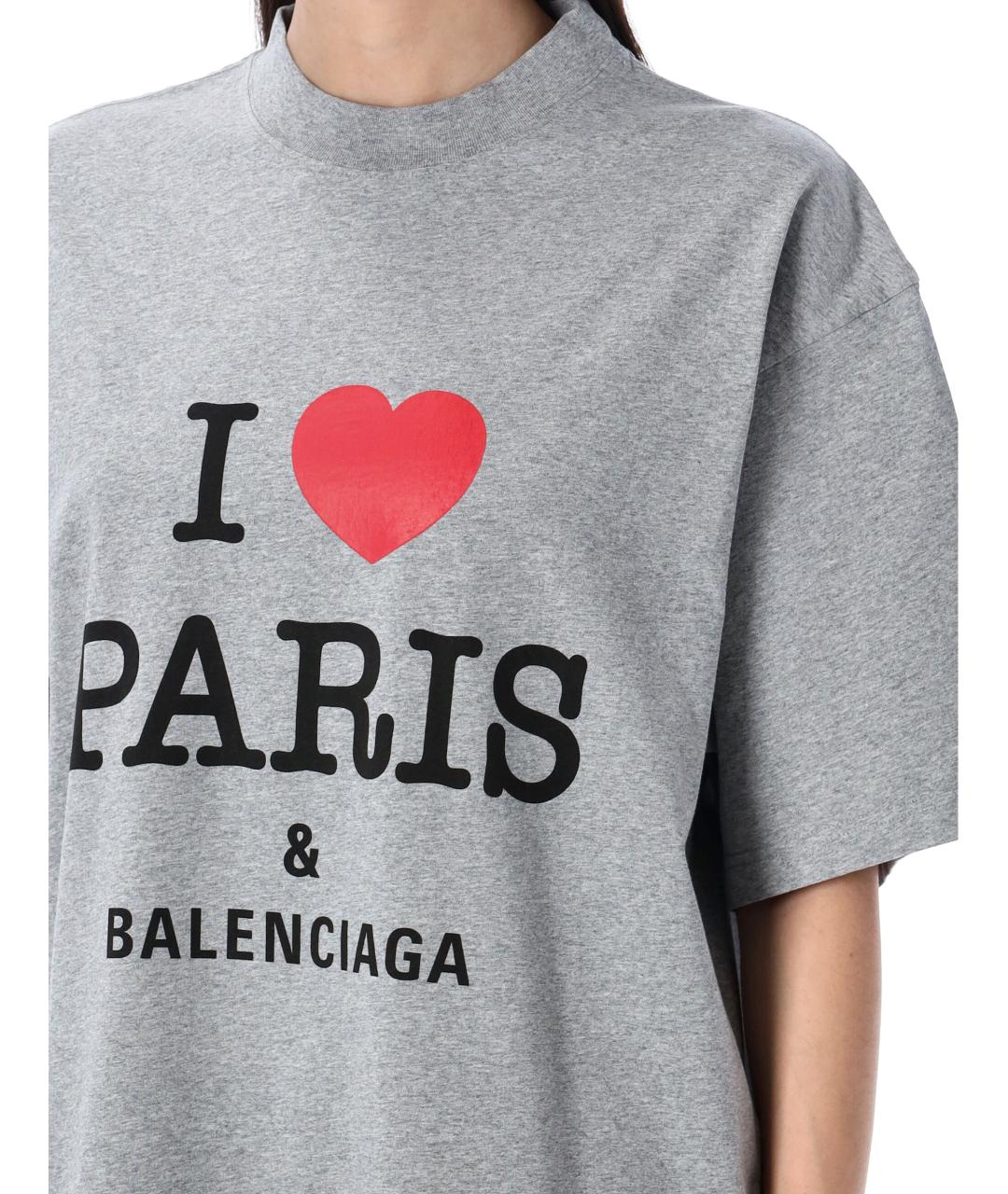 BALENCIAGA Серая хлопковая футболка, фото 4
