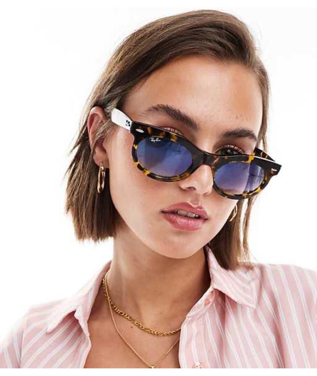 RAY BAN Коричневые пластиковые солнцезащитные очки, фото 6