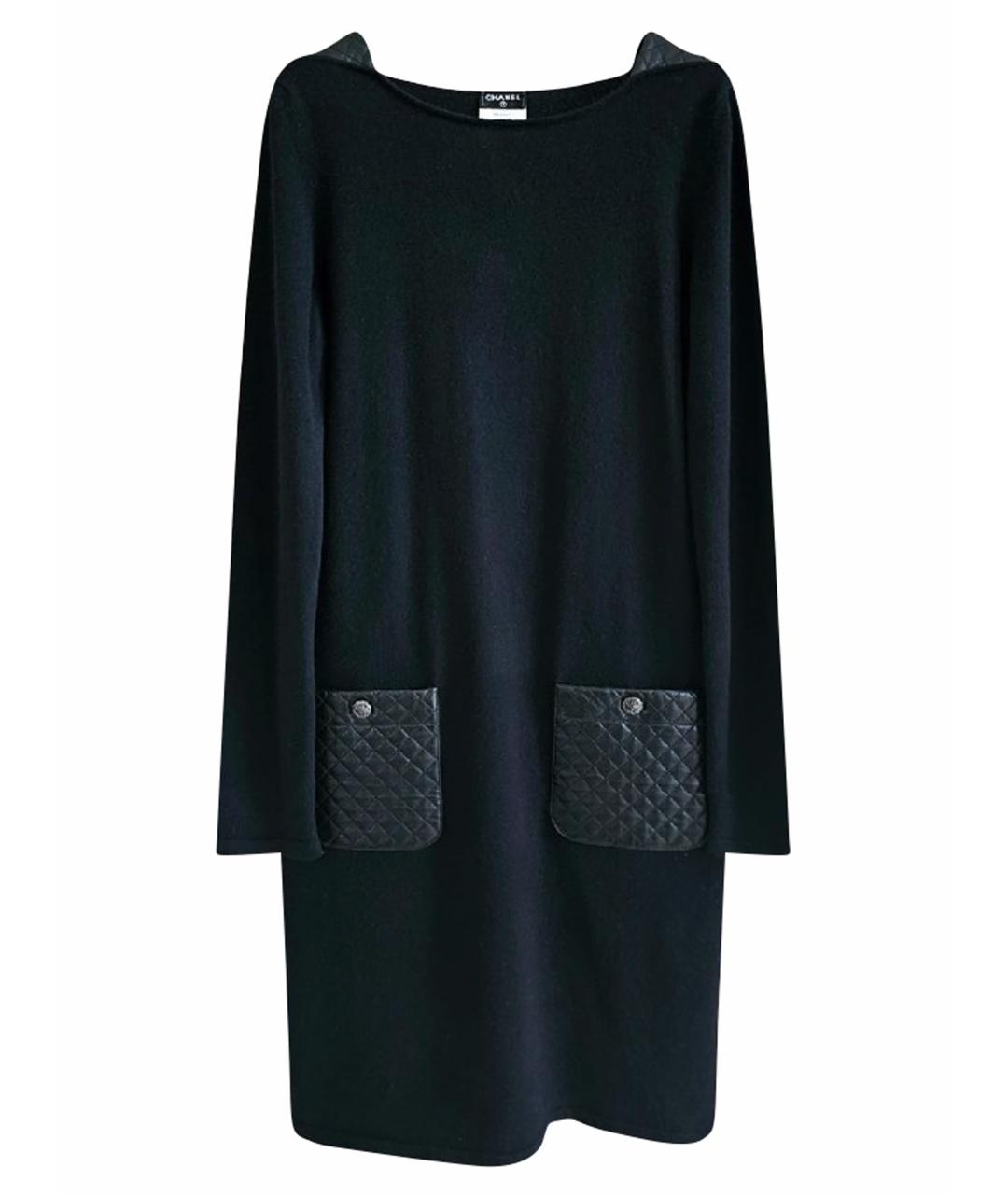 CHANEL Черное шерстяное повседневное платье, фото 1