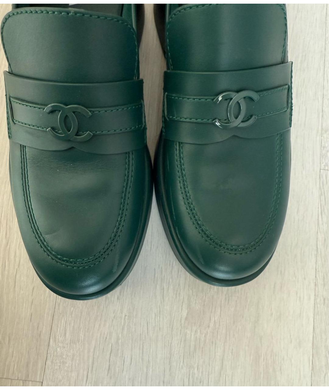 CHANEL Зеленые кожаные лоферы, фото 5