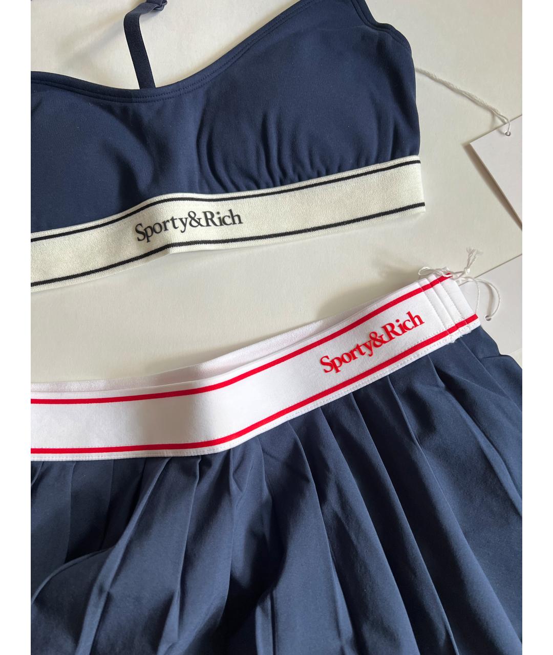 SPORTY AND RICH Синяя полиэстеровая юбка-шорты, фото 7