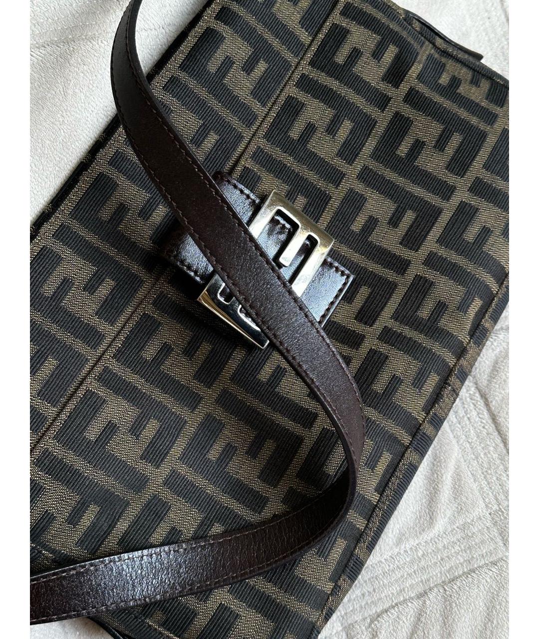 FENDI Коричневая тканевая сумка с короткими ручками, фото 5
