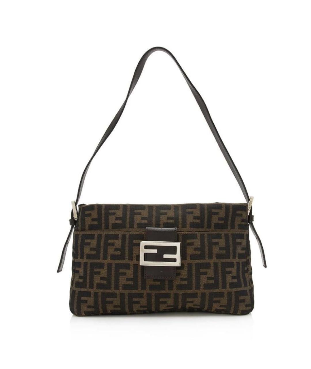 FENDI Коричневая тканевая сумка с короткими ручками, фото 1