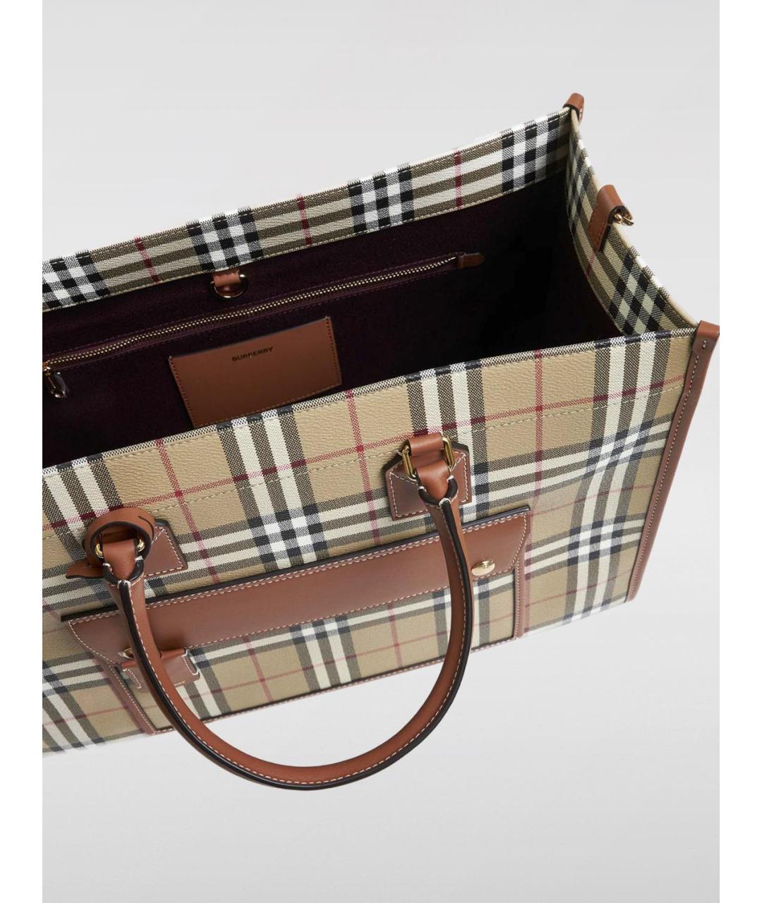 BURBERRY Бежевая сумка тоут из искусственной кожи, фото 5