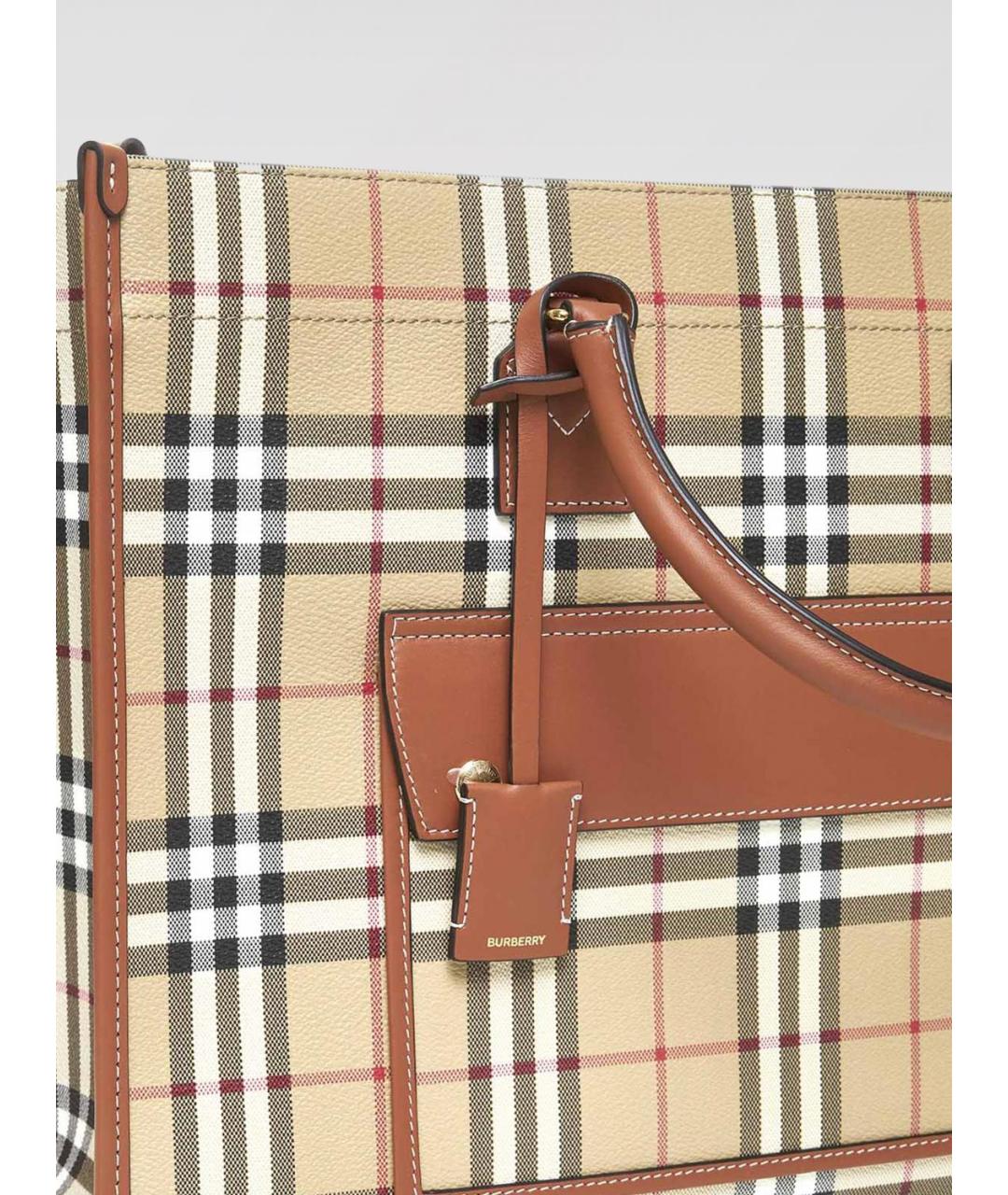 BURBERRY Бежевая сумка тоут из искусственной кожи, фото 4