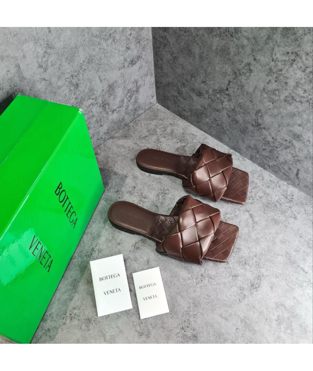 BOTTEGA VENETA Коричневые кожаные мюли, фото 2