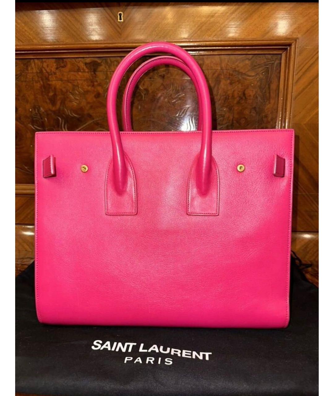 SAINT LAURENT Розовая кожаная сумка с короткими ручками, фото 2