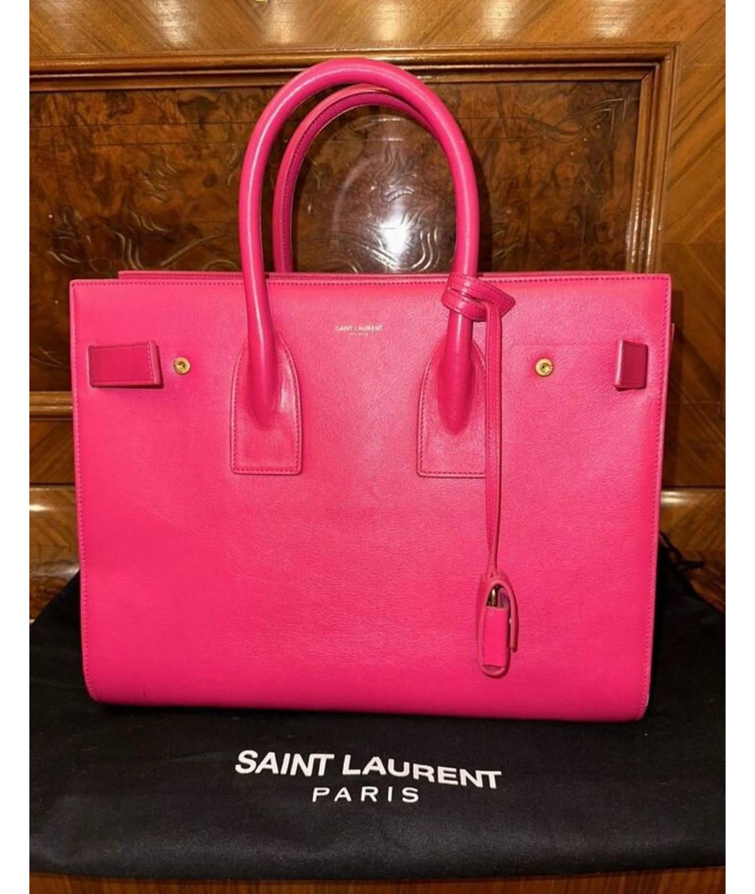 SAINT LAURENT Розовая кожаная сумка с короткими ручками, фото 7