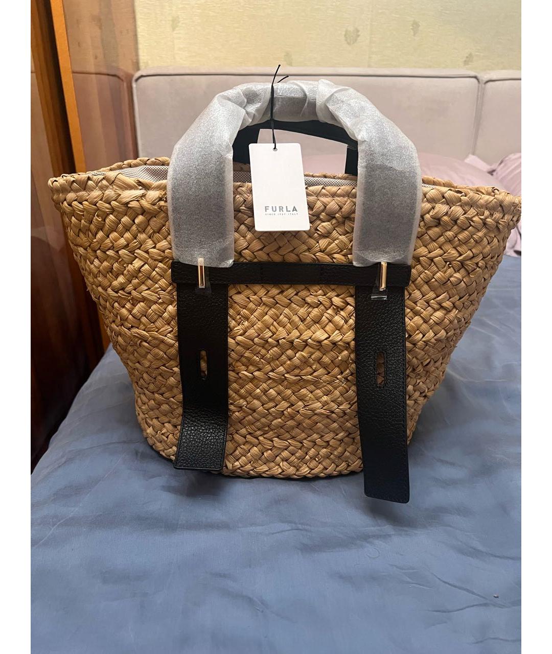 FURLA Бежевая пелетеная пляжная сумка, фото 3