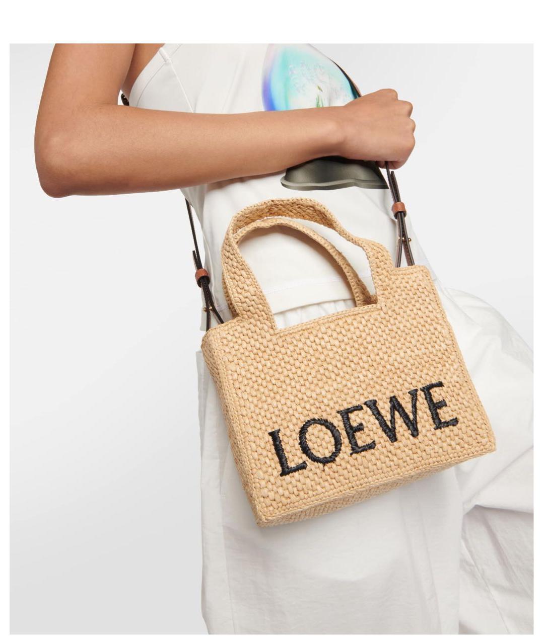 LOEWE Бежевая пелетеная пляжная сумка, фото 2