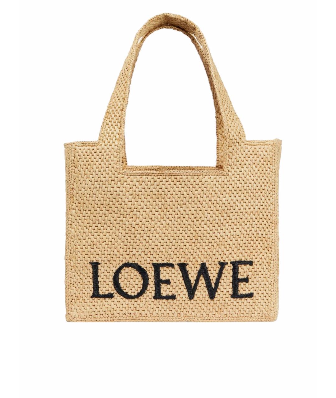 LOEWE Бежевая пелетеная пляжная сумка, фото 1