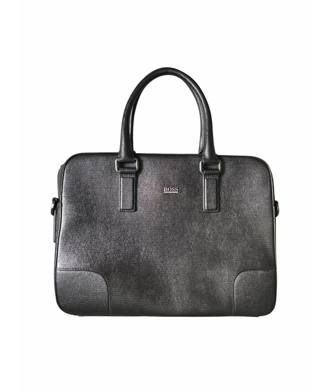 HUGO BOSS Черный кожаный портфель, фото 1