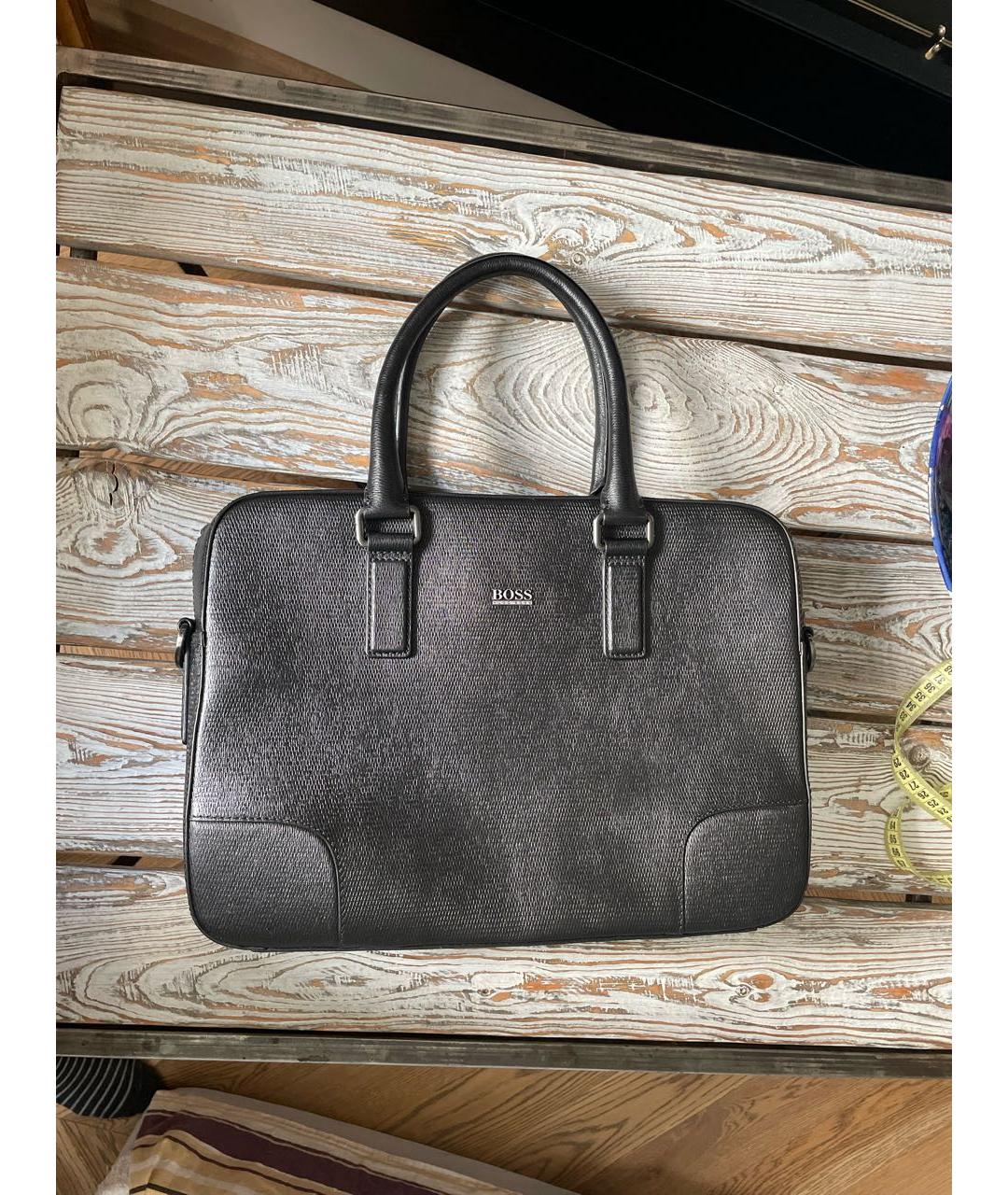 HUGO BOSS Черный кожаный портфель, фото 9