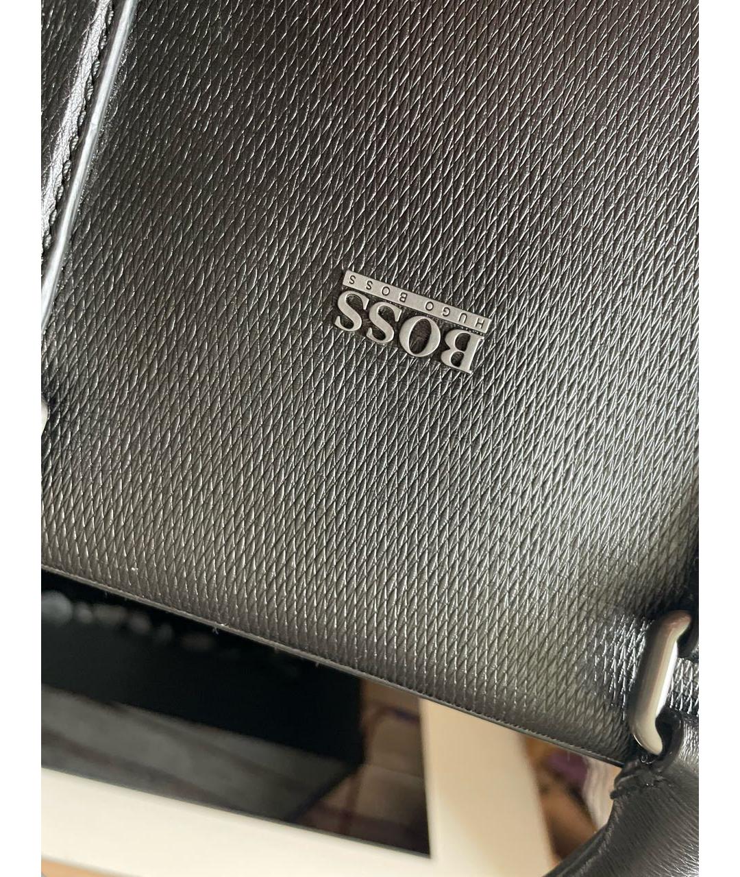 HUGO BOSS Черный кожаный портфель, фото 8