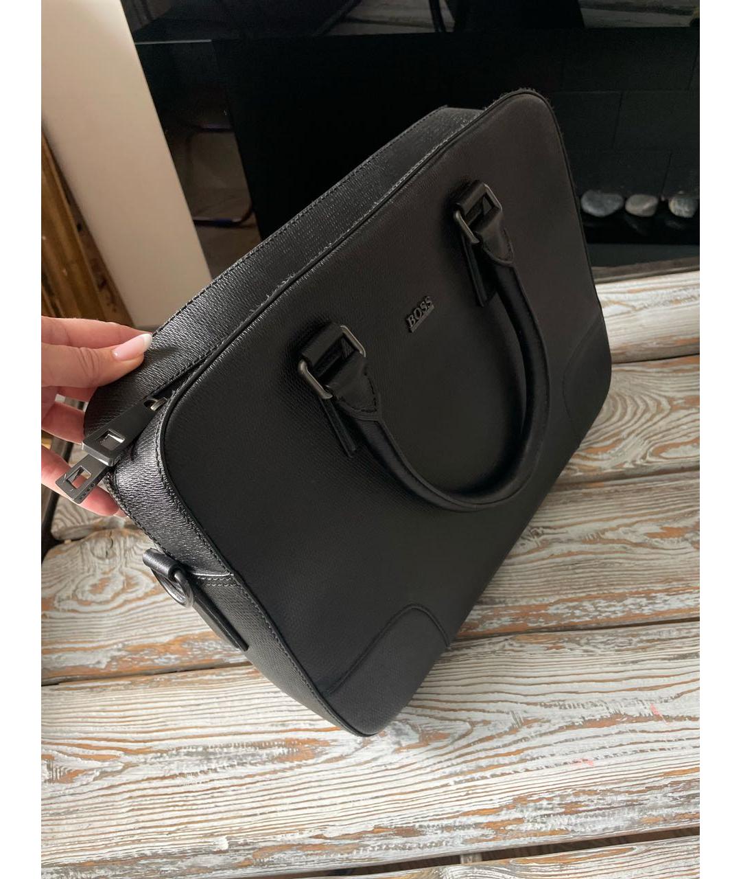 HUGO BOSS Черный кожаный портфель, фото 2