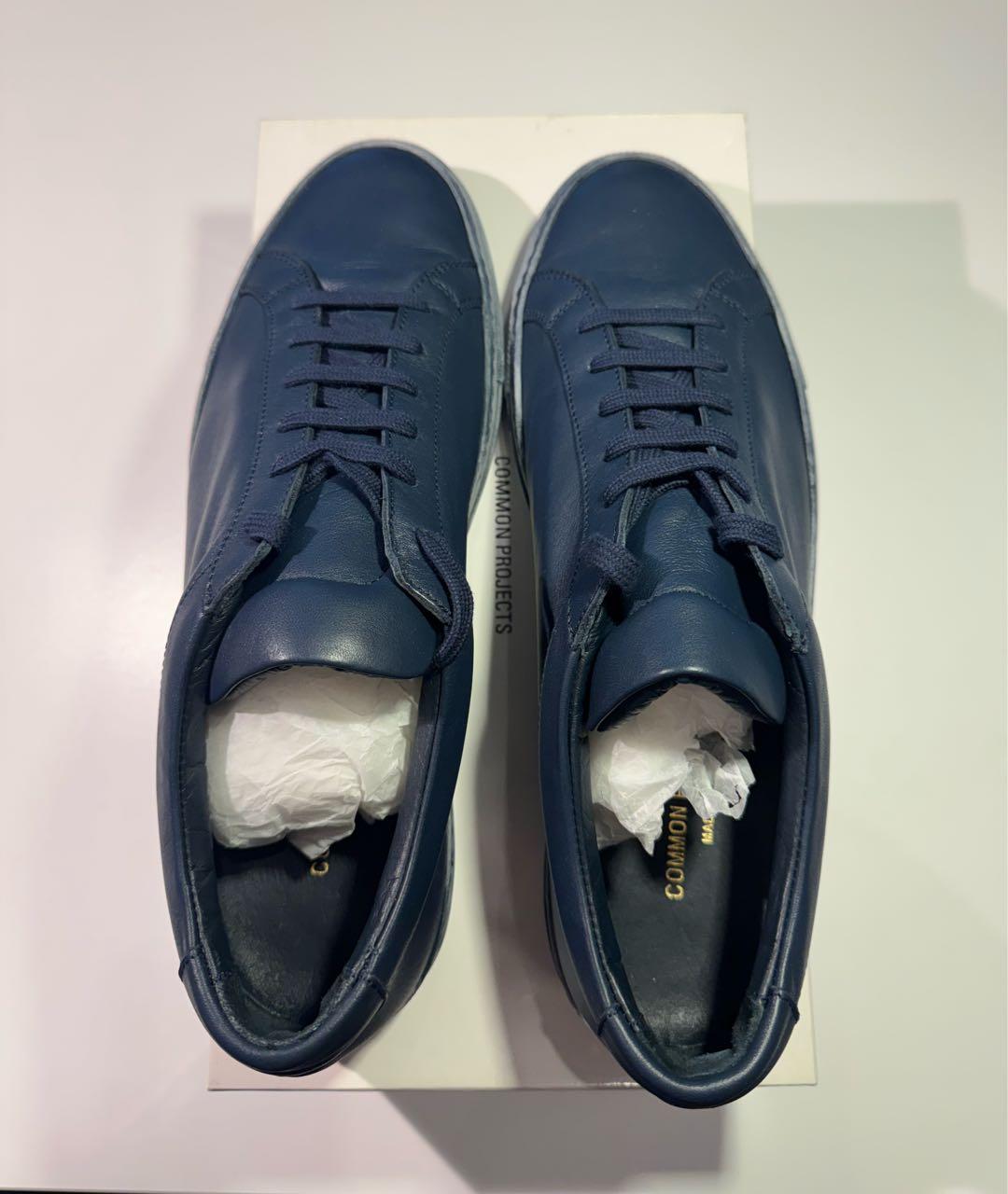 COMMON PROJECTS Темно-синие кожаные низкие кроссовки / кеды, фото 3