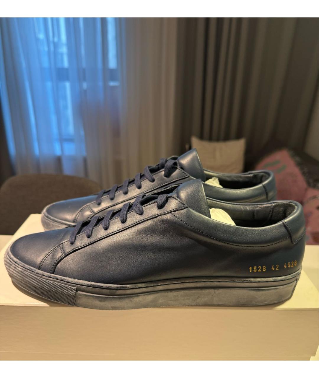 COMMON PROJECTS Темно-синие кожаные низкие кроссовки / кеды, фото 5