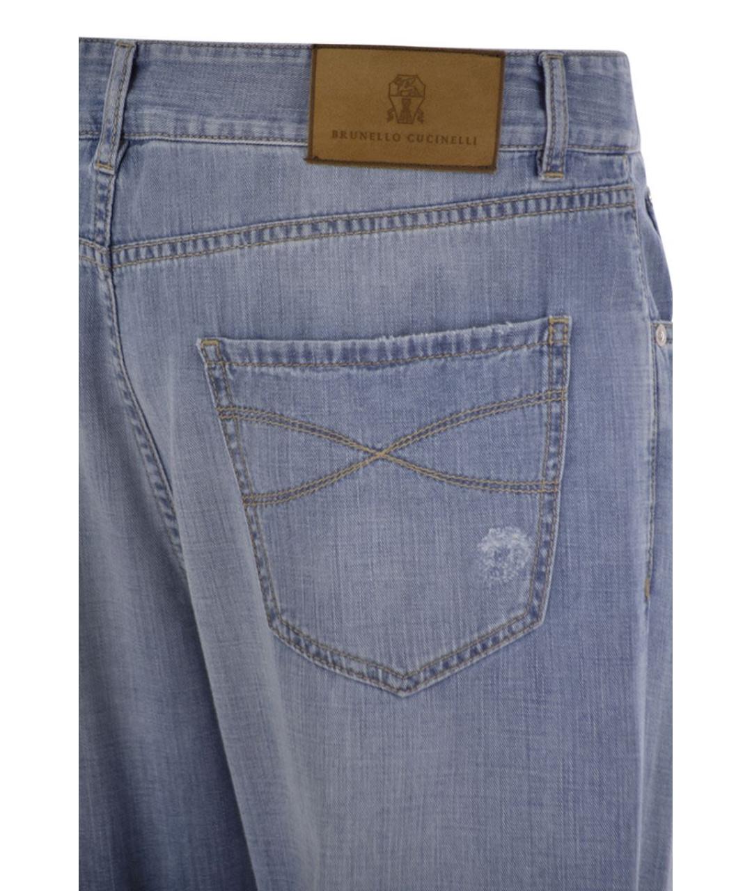 BRUNELLO CUCINELLI Синие хлопковые прямые джинсы, фото 4