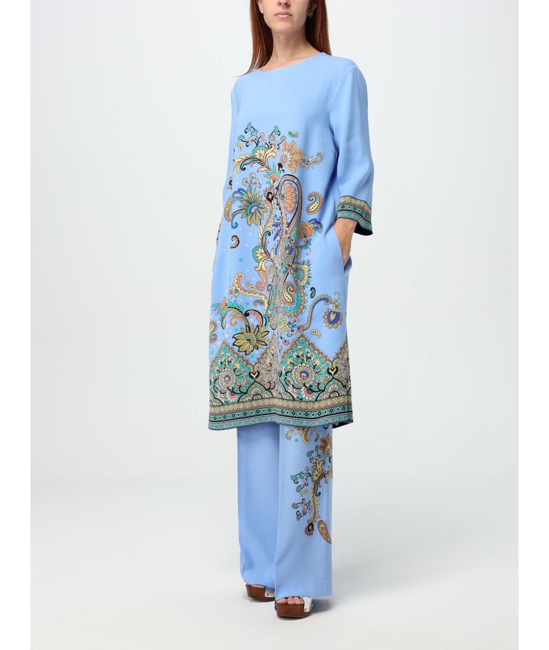 ETRO Голубое вискозное повседневное платье, фото 3