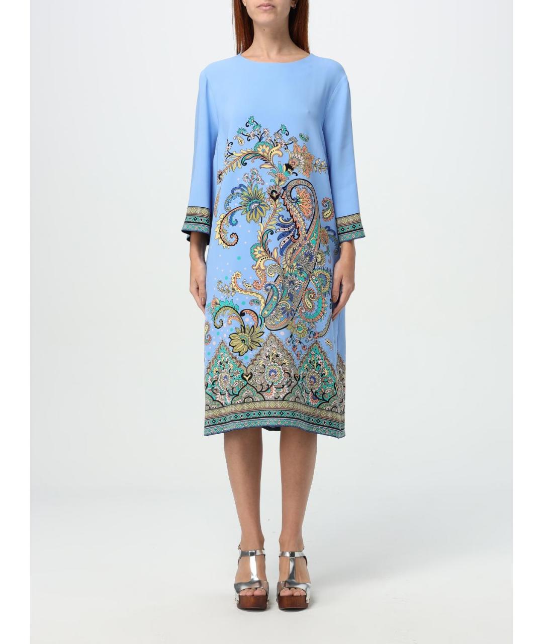 ETRO Голубое вискозное повседневное платье, фото 2