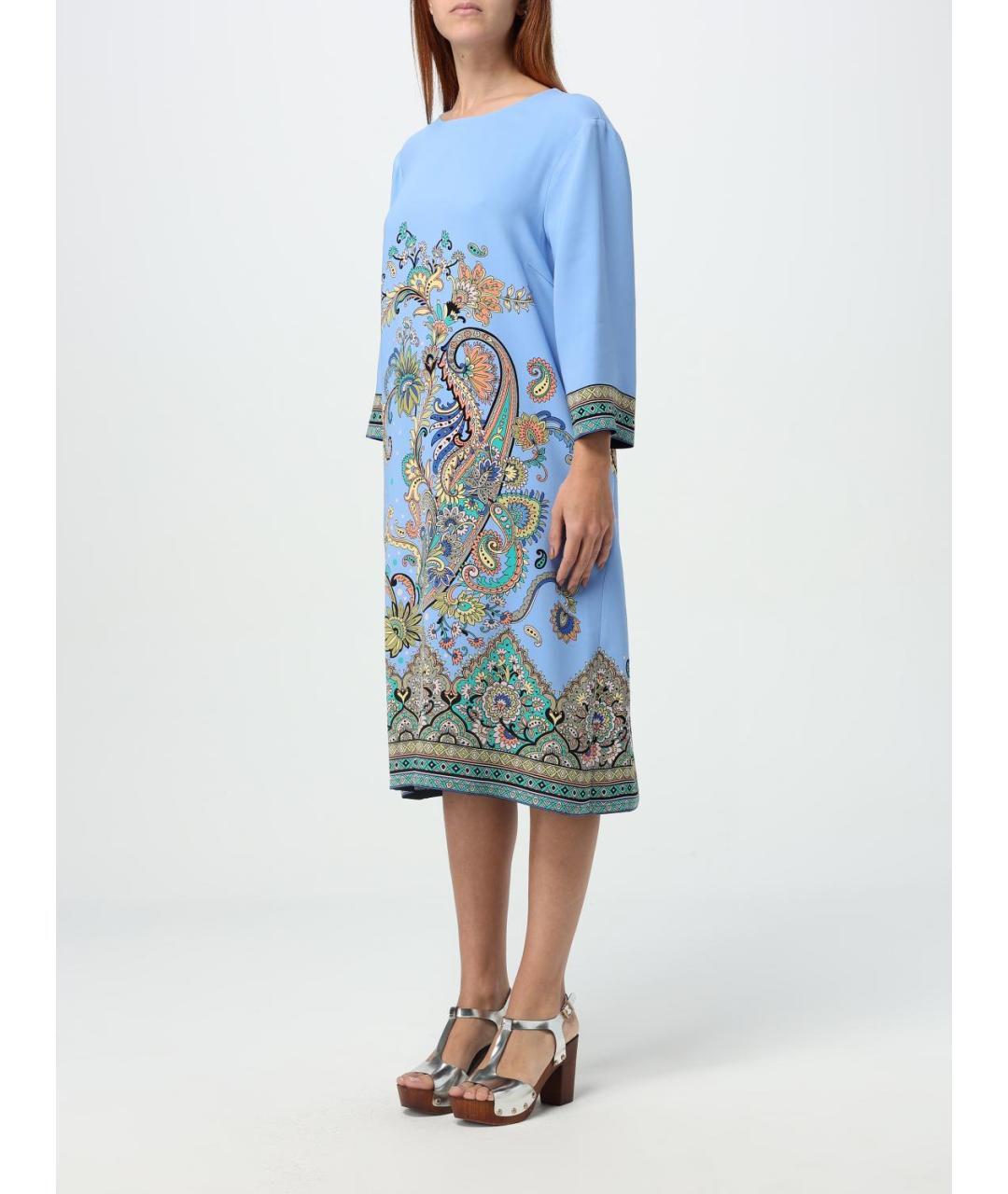 ETRO Голубое вискозное повседневное платье, фото 5