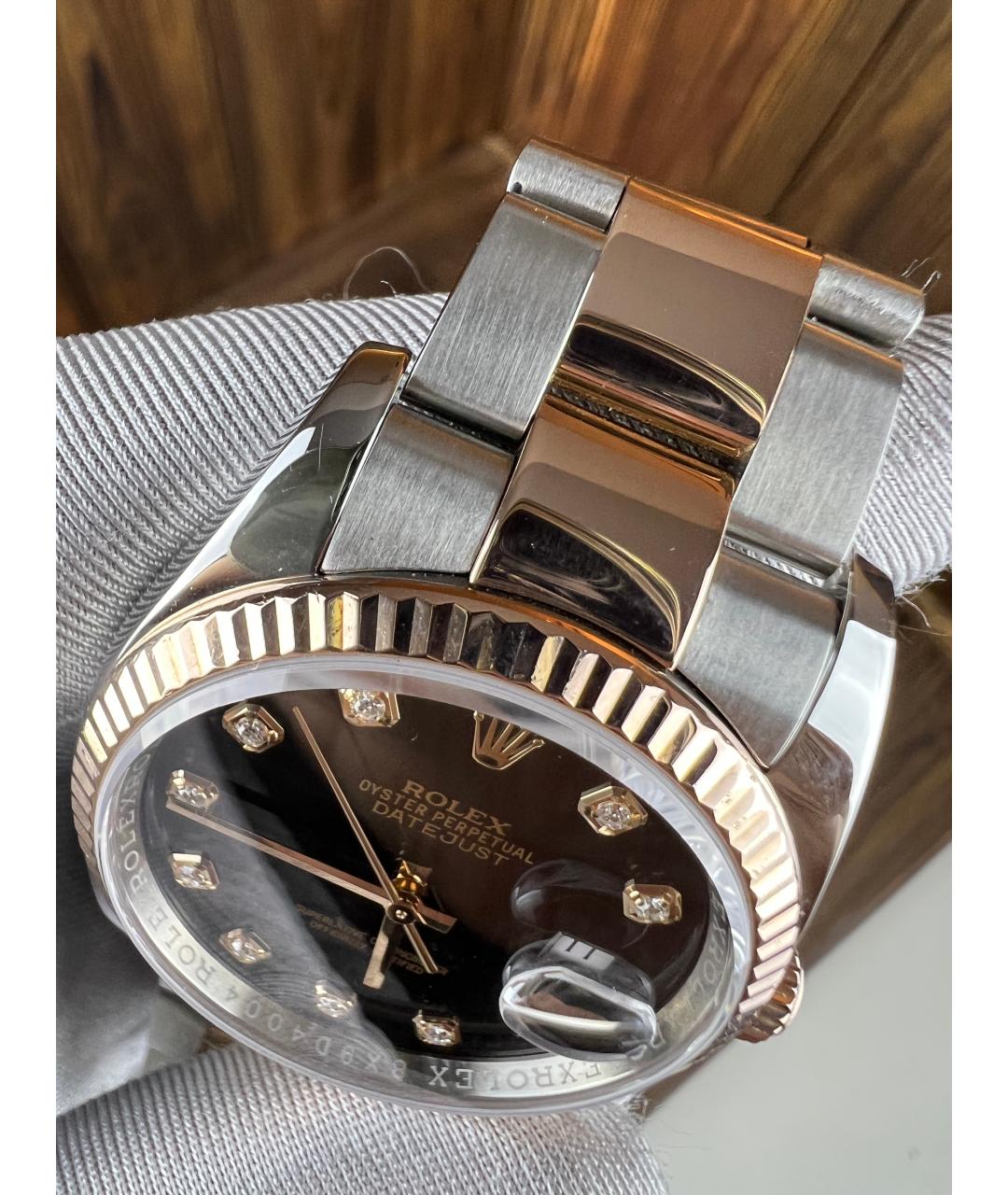 ROLEX Черные часы из розового золота, фото 6