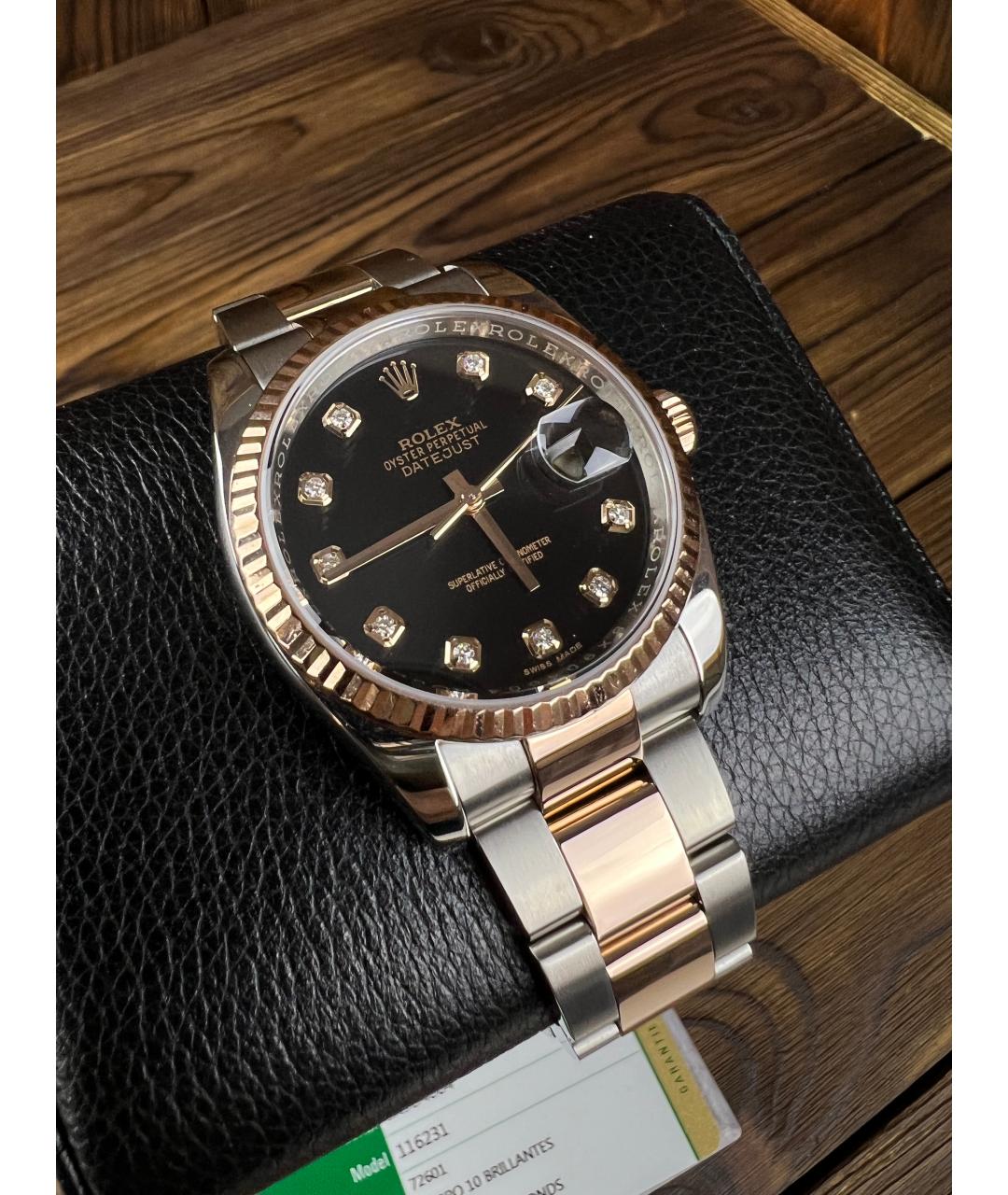 ROLEX Черные часы из розового золота, фото 2