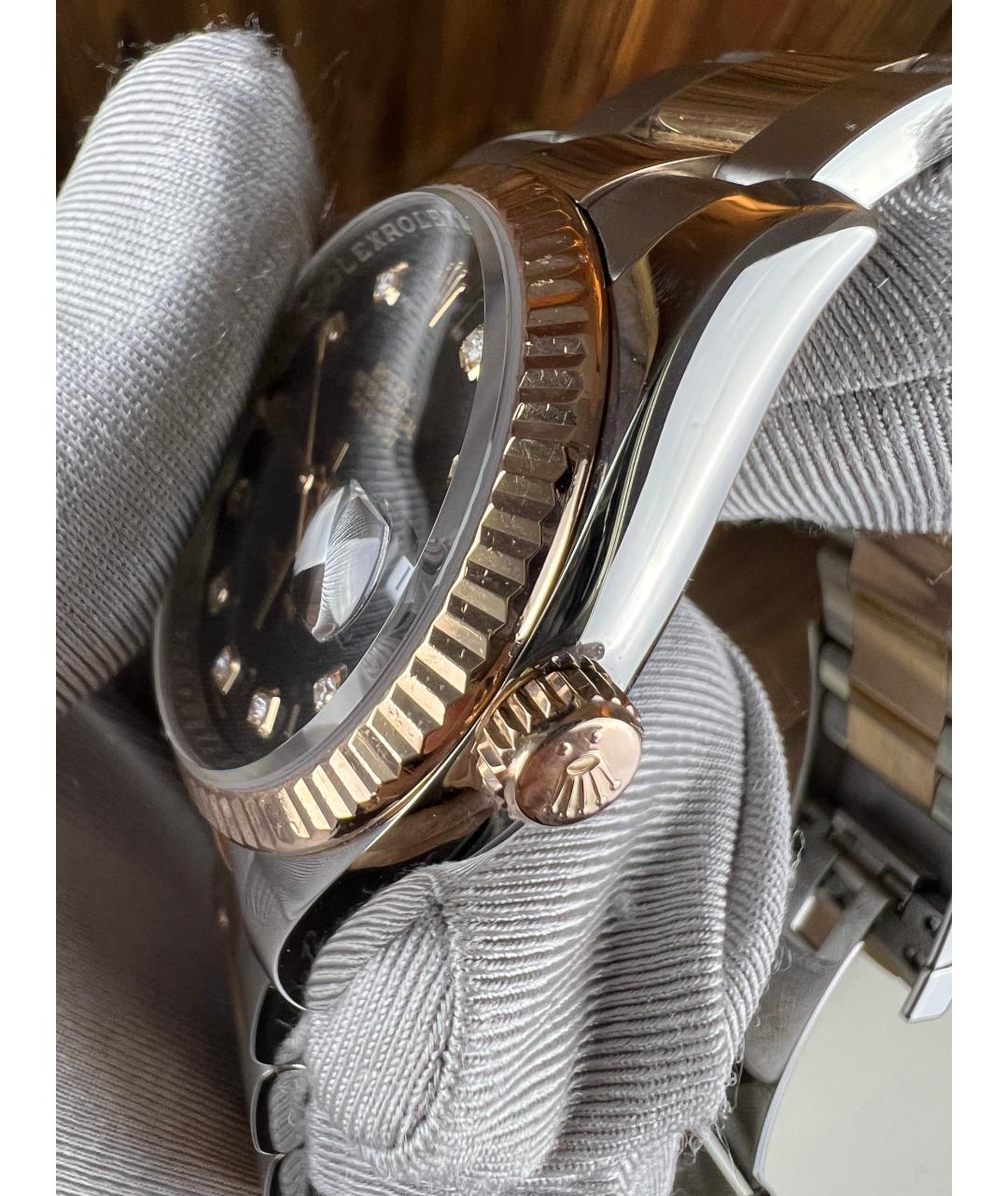 ROLEX Черные часы из розового золота, фото 5