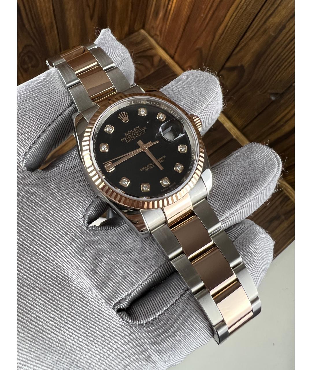 ROLEX Черные часы из розового золота, фото 3