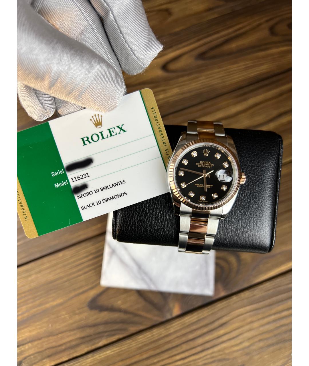 ROLEX Черные часы из розового золота, фото 4