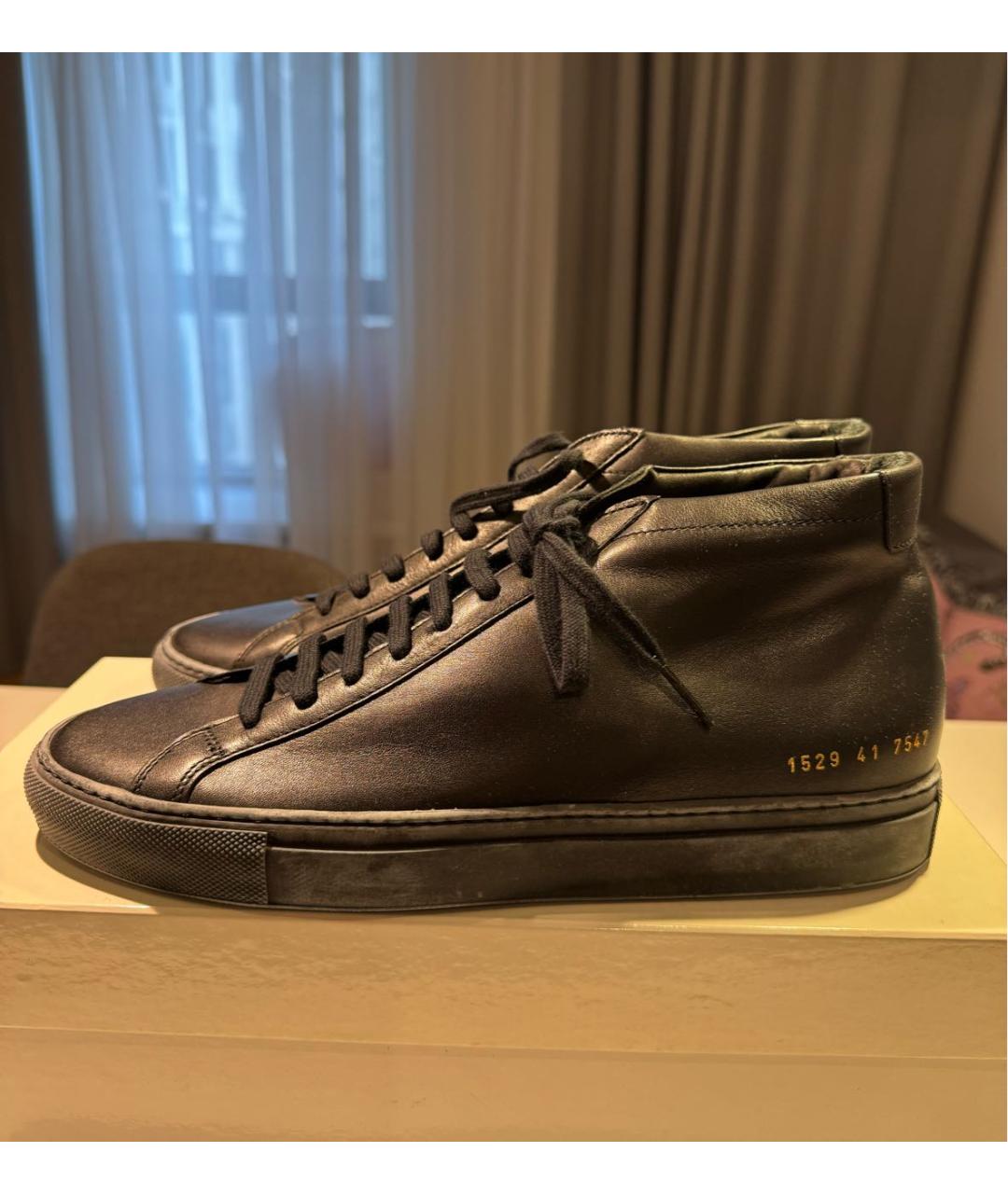 COMMON PROJECTS Темно-синие кожаные высокие кроссовки / кеды, фото 2