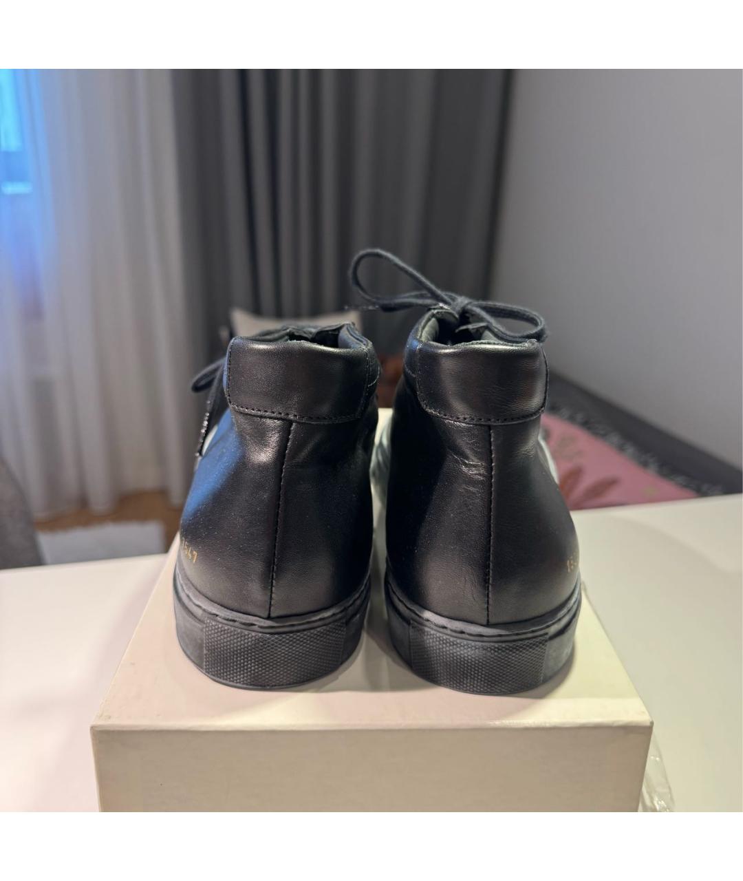 COMMON PROJECTS Темно-синие кожаные высокие кроссовки / кеды, фото 5